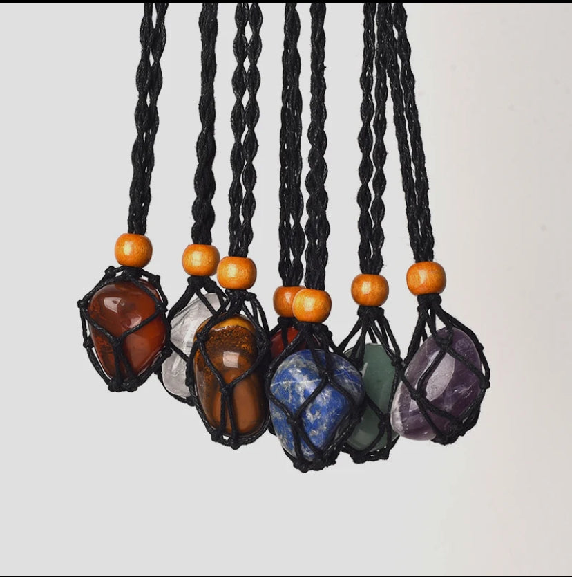 Crystal Stone Pendant Hand Net Woven Adjustable Necklace