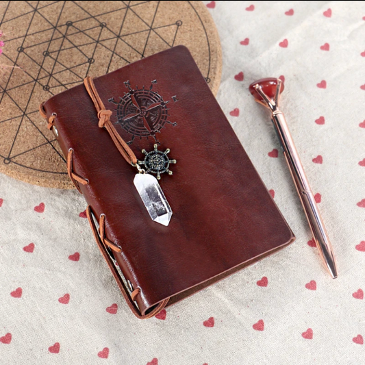 Leather Journal Paper Notebook With  Healing Stones